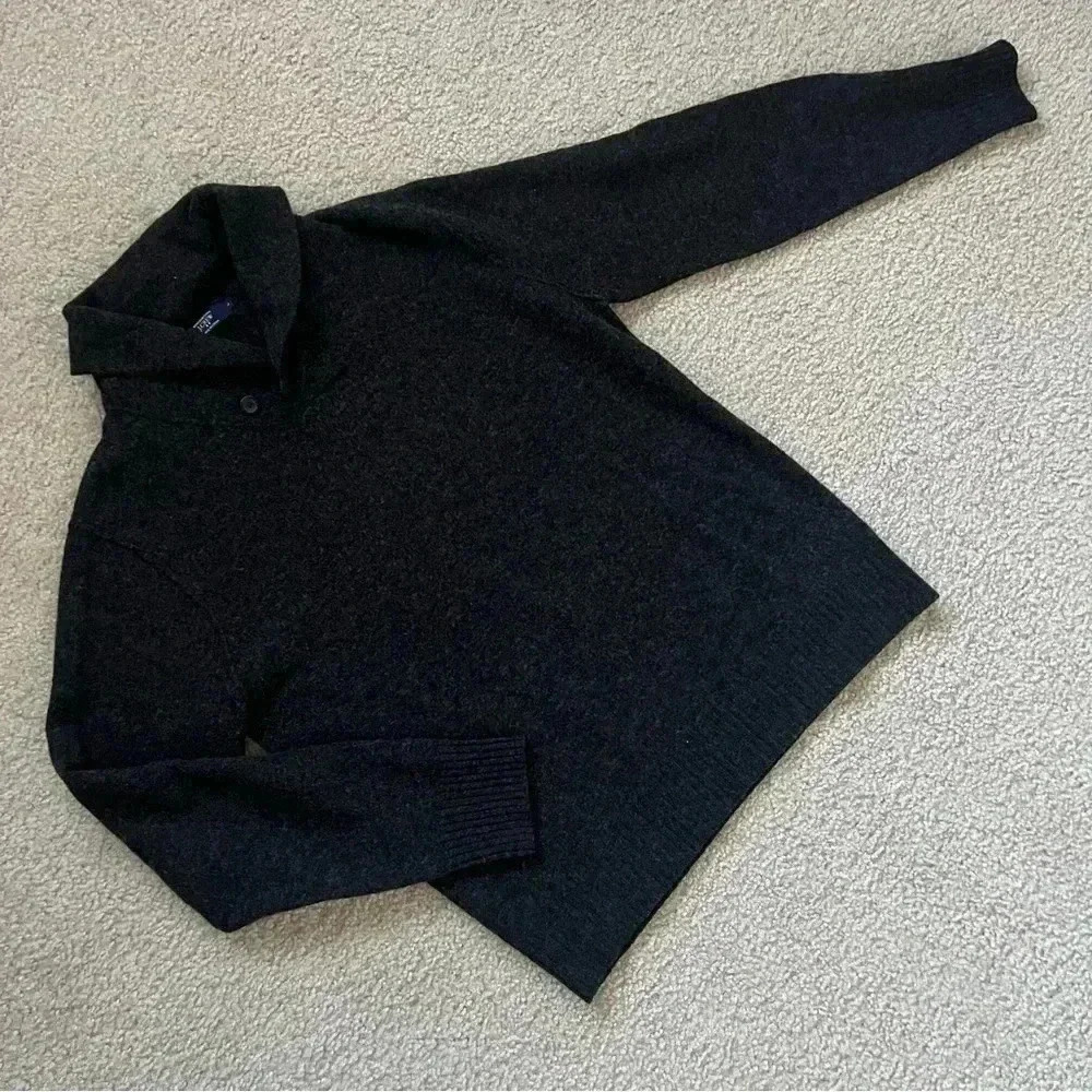 J Crew Sweater Button Dark Gray High Neck Men’s Size Large 100% Lambs Wool 19458
